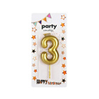 Декоративна свещ Party - тройка златна 5 см