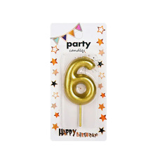 Декоративна свещ Party - шестица златна 5 см