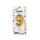 Декоративна свещ Party - девятка златна 5 см