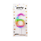 Декоративна свещ Party – шестица с дъговидни цветове
