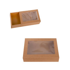 Аксесоари за украса - Кутия с прозорец странична крафт - 14х11х5.5 см