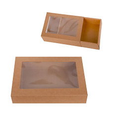 Аксесоари за украса - Кутия с прозорец странична крафт - 19.5х15.5х4.7 см