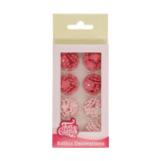 Захарни изрезки и фигури - Захарни фигури FunCakes - розови мини цветчета - 64 бр.