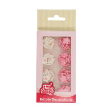 Захарни изрезки и фигури - Захарни фигури FunCakes - бели/розови мини цветчета - 64 бр.