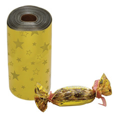 Аксесоари за украса - Целуфанов лист за опаковка - златен със звезди 25 х 100 см
