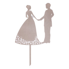 Аксесоари за украса - Топър за торти сребърен - младоженци #01
