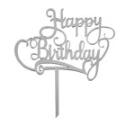 Топър за торти сребърен - Happy Birthday