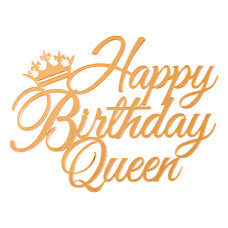 Топър за торти без краче златен - Happy Birthday Queen
