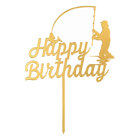 Топър за торти златен - „Happy Birthday“ с рибар