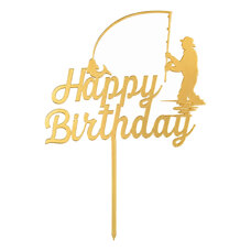 Топър за торти златен - „Happy Birthday“ с рибар