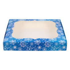 Аксесоари за украса - Декоративна кутия - снежинки на син фон 20x20х3 см