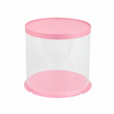 Кръгла прозрачна кутия за торта Ø22 × 16 см - розова