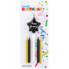 Свещички за торта със звезда „Happy Birthday“ – черни и златни, 10 см