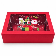 Коледна кутия с прозорец „Прегърнати снежни човечета“ – 22 × 15 × 7 см