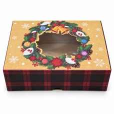 Коледна кутия с прозорец „Венец и камбанки“ – 22 × 15 × 7 см